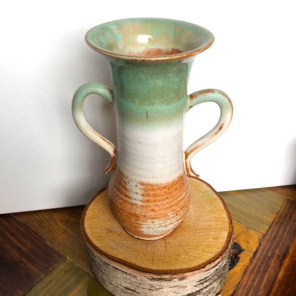 Ombré Glazed Handmade Pottery Colorful Handle Vase - Picture 6 of 10